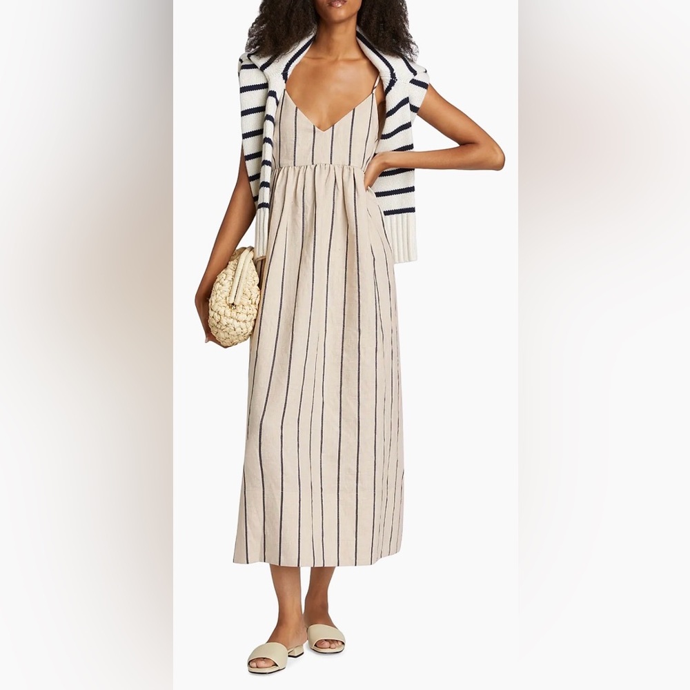 EUC Jenni Kayne Cove Linen-Blend Maxi Dress in Navy Natural Stripe size XXL